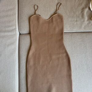 Babaton Aritzia Tan Bodycon Sculpt Knit Cocktail Dress Spaghetti Strap - Sz XS